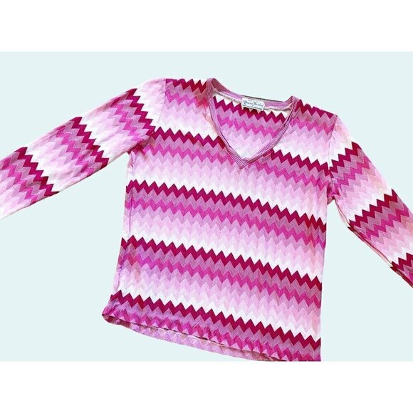 Vintage MARISA CHRISTINA Zig Zag Pink White Made In Italy V Neck Sz SM - Picture 3 of 8